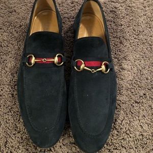 Blue with gold buckle men’s Gucci loafers